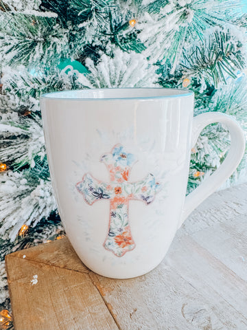 Mug Blue Floral Cross