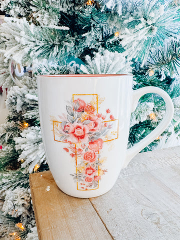 Mug Pink Floral Cross